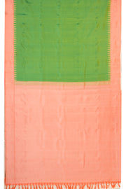 Fresh Green Gadwal Kutu Silk Saree With Peach Temple Border 10077057