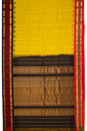 Yellow Gadwal Kuttu Silk Saree With Temple Border 10077061