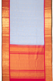 Ice Blue Handloom Gadwal Kuttu Linen Saree With Silk Zari Border 10077067