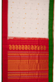 White Handloom Gadwal Kuttu Cotton Saree With Silk Zari Border 10077072