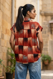 Red Ajrakh Printed Oversized Women Shirt 10077077