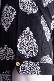 Black Half Sleeve Hand Block Printed Cotton Mens Shirt 10077080