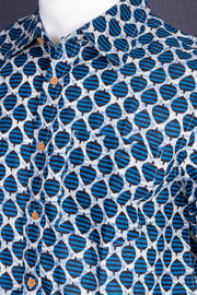 Blue Half Sleeve Hand Block Printed Cotton Mens Shirt 10077083