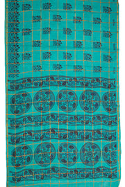 Aqua Blue Handcrafted Sungudi Cotton Saree 10077126