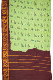 Pista Green Handcrafted Sungudi Cotton Saree 10077133