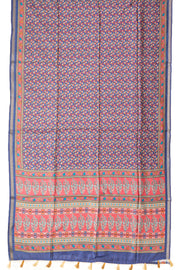 Ink Blue Printed Semi Tussar Silk Saree 10077219
