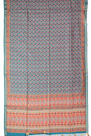 Peacock Blue Printed Semi Tussar Silk Saree 10077222