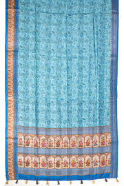 Sky Blue Printed Semi Tussar Silk Saree 10077223