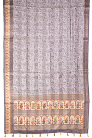 Grey Printed Semi Tussar Silk Saree 10077226