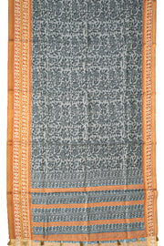 Dark Grey Printed Semi Tussar Silk Saree 10077231