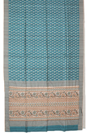 Aqua Sea Blue Printed Semi Tussar Silk Saree 10077241