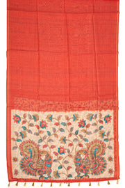 Red Printed Semi Tussar Silk Saree 10077243