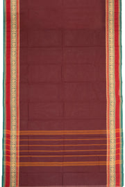 Dark Brown Handloom Chettinad Cotton Saree Without Blouse 10077296