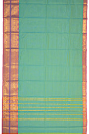 Teal Blue Handloom Chettinad Cotton Saree 10077350