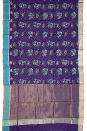 Blue Floral Motifs Chanderi Printed Silk Cotton Saree 10077356