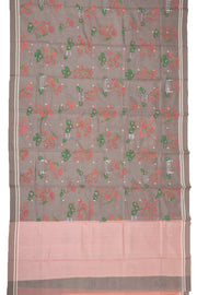 Grey Parrot Motifs Chanderi Printed Silk Cotton Saree 10077357