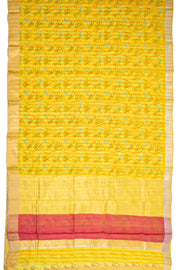 Yellow Chanderi Printed Silk Cotton Saree 10077360