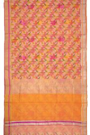 Orange Floral Motifs Chanderi Printed Silk Cotton Saree 10077366