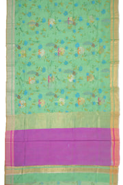 Green Bird Motifs Chanderi Printed Silk Cotton Saree 10077370
