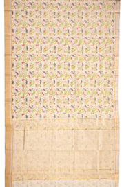 Beige Chanderi Printed Silk Cotton Saree