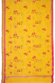 Yellow Floral Motifs Chanderi Printed Silk Cotton Saree 10077374
