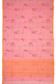 Pink Chanderi Printed Silk Cotton Saree With Floral Motifs 10077379
