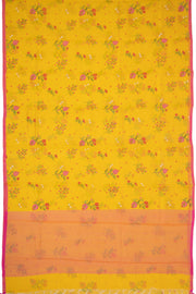 Yellow Floral Motifs Chanderi Printed Silk Cotton Saree 10077380