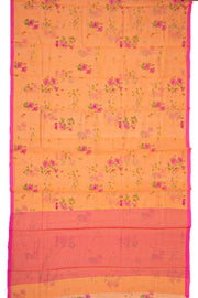Peach Floral Motifs Chanderi Printed Silk Cotton Saree 10077381