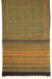 Forest Green Ajrakh Printed Mulmul Cotton Saree 10077399