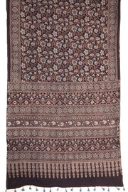 Black Ajrakh Printed Mulmul Cotton Saree 10077401