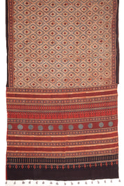 Red Ajrakh Printed Mulmul Cotton Saree 10077404
