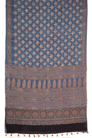Blue Ajrakh Printed Mulmul Cotton Saree 10077405