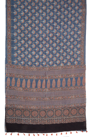 Blue Ajrakh Printed Mulmul Cotton Saree 10077405