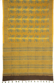 Yellow Ajrakh Printed Mulmul Cotton Saree 10077407