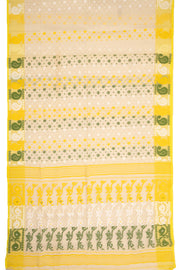 Yellow Handloom Jamdani Cotton Saree 10077529