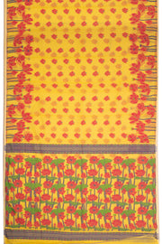 Yellow Handloom Jamdani Cotton Saree with Floral Motifs 10077532
