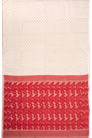 White Handloom Jamdani Cotton Saree with Floral Motifs 10077534
