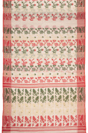 Cream Handloom Jamdani Cotton Saree With Floral Motifs 10077543