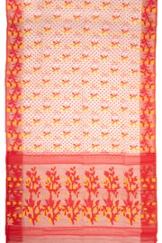 White Handloom Jamdani Cotton Saree With Floral Motifs 10077544