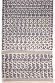 White Handloom Jamdani Cotton Saree with Floral Motifs 10077545