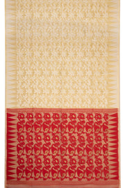 Light Gold Handloom Jamdani Cotton Saree With Floral Motifs 10077546