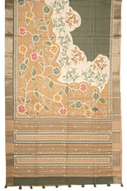 Olive Green Printed Semi Tussar Silk Saree 10077985