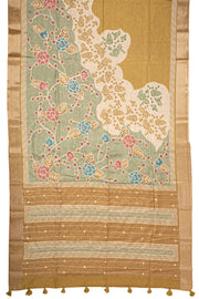 Beige Printed Semi Tussar Silk Saree 10077986