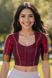 Maroon Andhra Cotton Blouse 10074430