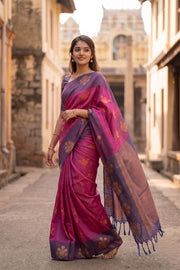 Pigment Magenta Jute Weave Kanjivaram Vegan Silk Saree 10074640