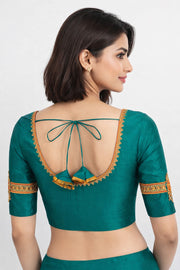Peacock Green Aari Embroidered Kanjivaram Silk Blouse 10064341
