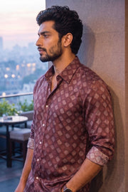 Brown Full Sleeve Vanaspathi Print Modal Silk Mens Shirt 10074066