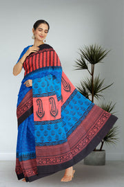 Blue Printed Semi Tussar Silk Saree 10074898