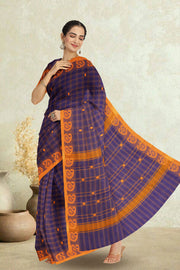 Blue Handloom Chettinad Cotton Saree Without Blouse 10075121