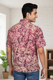 Pink Half Sleeve Batik Printed Cotton Mens Shirt 10076355